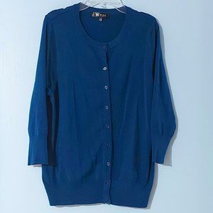 Teal Blue 3/4 Sleeve Crew Neck Cardigan 1X Buttons